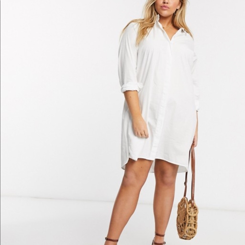 ASOS DESIGN Curve Cotton Mini Shirt Dress: White